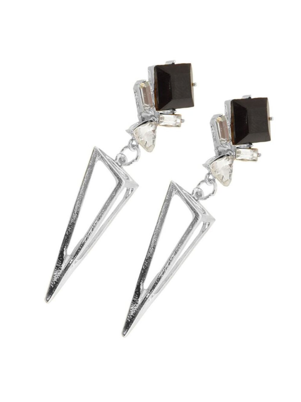 Silver Plated Geometric Drop Earrings for Women Black Crystal Resin Earrings - Picture 3 of 5